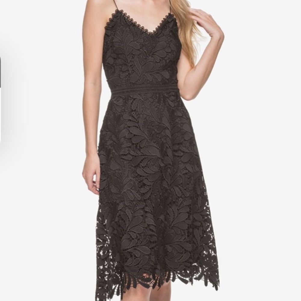 GUESS Spaghetti-Strap Lace A-Line Dress, Black, Size 0